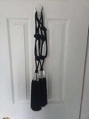 Black Decorative Tassel Curtain Tieback with Crystal Accents